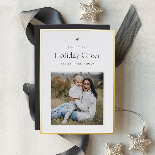 Carte De Vœux En Aluminium Bow moderne | Noël photo minime simple