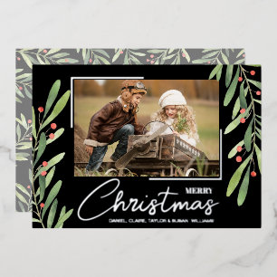 Carte De Vœux En Aluminium Branche et baies sur photo de Noël noir