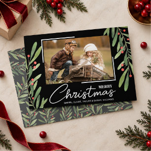 Carte De Vœux En Aluminium Branche et baies sur photo de Noël noir