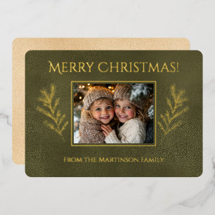 Carte De Vœux En Aluminium Branches de pin de Noël Joyeux Vert Photo