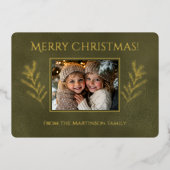 Carte De Vœux En Aluminium Branches de pin de Noël Joyeux Vert Photo (Recto)