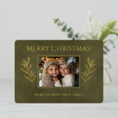 Carte De Vœux En Aluminium Branches de pin de Noël Joyeux Vert Photo (Debout devant)