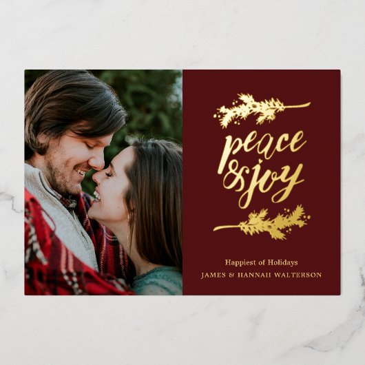 Carte De Vœux En Aluminium Branches Simple Peace & Joy Photo (Recto)