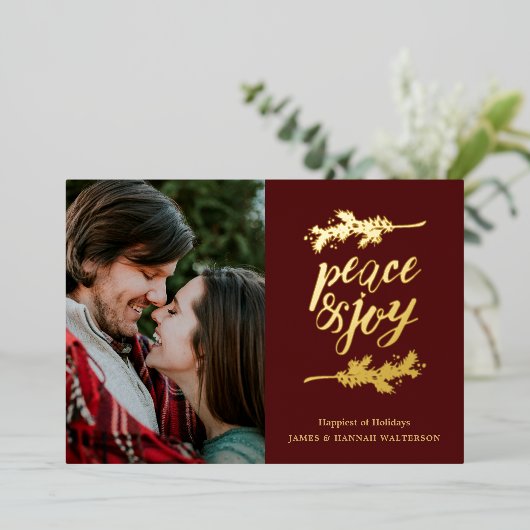 Carte De Vœux En Aluminium Branches Simple Peace & Joy Photo (Debout devant)