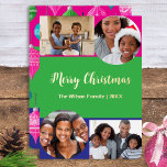 Carte De Vœux En Aluminium Bright 4 Photos Collage Joyeux Noël Personnalisé<br><div class="desc">Créez votre propre carte de Noël lumineuse et colorée avec ce modèle moderne et amusant. La carte affichera quatre de vos photos préférées, sur un arrière - plan de couleurs de blocs rose, vert et bleu vif. Le message de bienvenue "Joyeux Noël" se trouve en face du centre de la...</div>