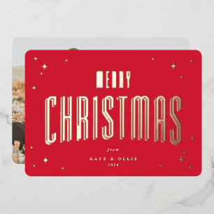 Carte De Vœux En Aluminium Bright Red Joyeux Noël Retro Stars Photo