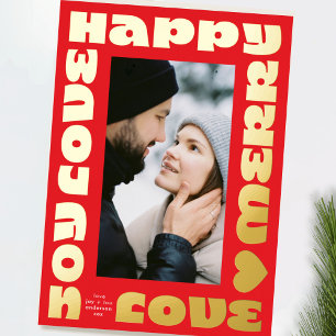 Carte De Vœux En Aluminium brillant moderne coloré photo de noël rouge