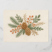 Carte De Vœux En Aluminium Broderie Noël Floral Sprig Pinecone Crème (Verso)
