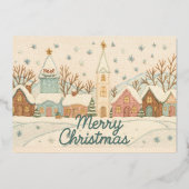 Carte De Vœux En Aluminium Broderie Noël Snowy Village scène (Verso)