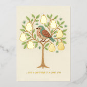 Carte De Vœux En Aluminium Broderie Perdrix de Noël dans un arbre à poires (Recto)