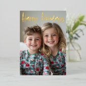 Carte De Vœux En Aluminium Brosse moderne Script 2 Photo Noël (Debout devant)