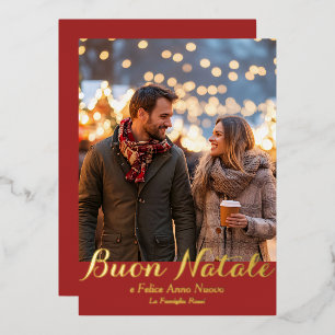 Carte De Vœux En Aluminium Brown Buon Natale e Felice Anno Nuovo Script Photo