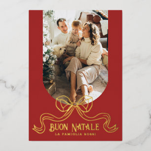Carte De Vœux En Aluminium Brown Buon Natale Simple Moderne Coquette Bow Phot