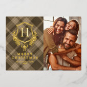 Carte De Vœux En Aluminium Brown Plaid Monogram Photo Christmas (Recto)