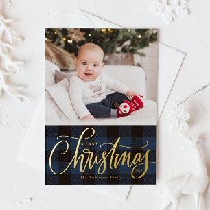 Carte De Vœux En Aluminium Buffle bleu rustique plaqué Joyeux Noël Photo