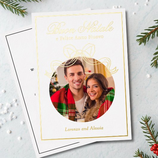 Carte De Vœux En Aluminium Buon Natale e Felice Anno Nuovo Coquette Bow Photo