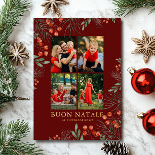 Carte De Vœux En Aluminium Buon Natale Photo Collage Aquarelle Floral