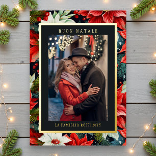 Carte De Vœux En Aluminium Buon Natale Red Poinsettia Floral Photo