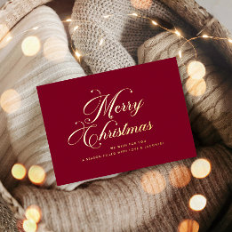 Carte De Vœux En Aluminium Burgundy Gold Merry Christmas Card