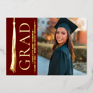 Carte De Vœux En Aluminium Burgundy Red Gold Tassel Grad Party Photo personna