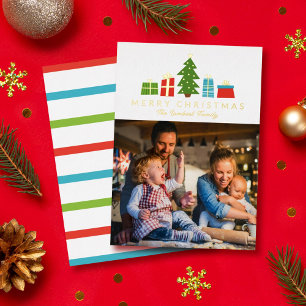 Carte De Vœux En Aluminium Cadeaux d'arbre Whimsical Gold Joyeux Noël Photo