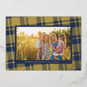 Carte De Vœux En Aluminium Cadre à carreaux simple bleu marine (Recto)