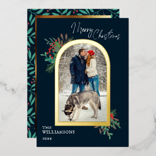 Carte De Vœux En Aluminium Cadre Arc Or Joyeux Noël Botanique Photo
