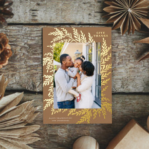 Carte De Vœux En Aluminium Cadre botanique Thanksgiving Photo Gold