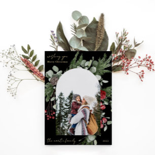 Carte De Vœux En Aluminium Cadre de botanique hivernale Deux Photo Noël Noir