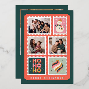 Carte De Vœux En Aluminium Cadre de collage photo de timbres de Noël rétro