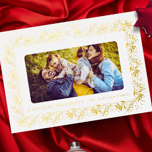 Carte De Vœux En Aluminium Cadre de monogramme de NOËL de famille en botaniqu