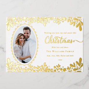 Carte De Vœux En Aluminium Cadre de Noël botanique élégant Photo ovale