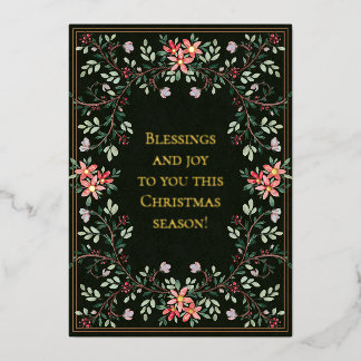 Carte De Vœux En Aluminium Cadre de Noël floral aquarelle sur fond vert foncé