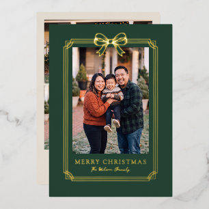 Carte De Vœux En Aluminium Cadre de Noël vert élégant avec nœud pour photo de