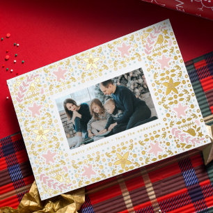 Carte De Vœux En Aluminium cadre de thème de Noël photo pastel or moderne