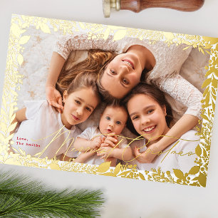 Carte De Vœux En Aluminium cadre doré classique Joyeux Noël Une photo