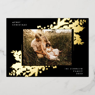 Carte De Vœux En Aluminium Cadre photo botanique de Noël en or Onyx Premium