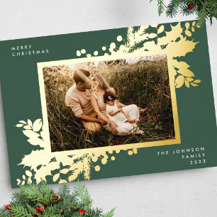 Carte De Vœux En Aluminium Cadre photo botanique doré Noël moderne