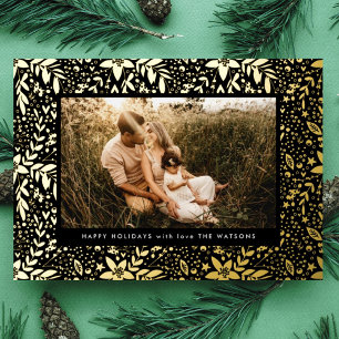 Carte De Vœux En Aluminium Cadre photo botanique en or Onyx Premium Joyeux