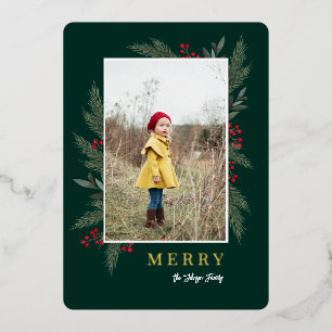 Carte De Vœux En Aluminium Cadre photo de Noël avec feuillage et baie