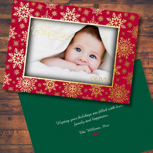 Carte De Vœux En Aluminium Cadre photo Elegant Gold Snowflake