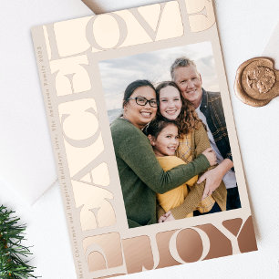 Carte De Vœux En Aluminium CADRE photo LOVE PAIX JOIE rose gold blush