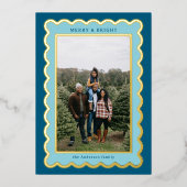 Carte De Vœux En Aluminium Cadre photo Sky Blue et Navy Preppy Scallop (Recto)