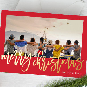 Carte De Vœux En Aluminium Cadre rouge et joyeux Noël en or Photo