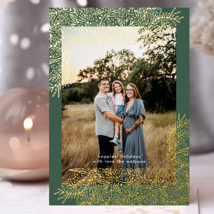 Carte De Vœux En Aluminium Cadre vert or photo de Noël dessinée à la main