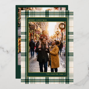 Carte De Vœux En Aluminium Cadre Vert Tartan Joyeux Noël Photo de Famille