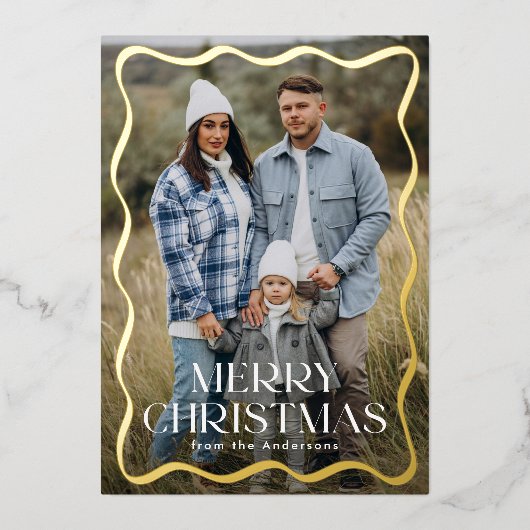 Carte De Vœux En Aluminium Cadre Wavy moderne Joyeux Noël 3 Photo (Recto)