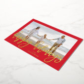 Carte De Vœux En Aluminium Cadres rouges et or Joyeux Noël Photo (Rotation)