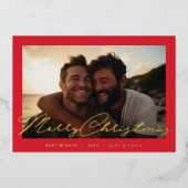 Carte De Vœux En Aluminium Cadres rouges manuscrite or Joyeux Noël Photo (Recto)