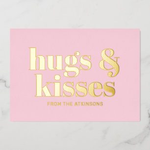 Carte De Vœux En Aluminium Câlins & bisous typographie moderne grasse rose bl